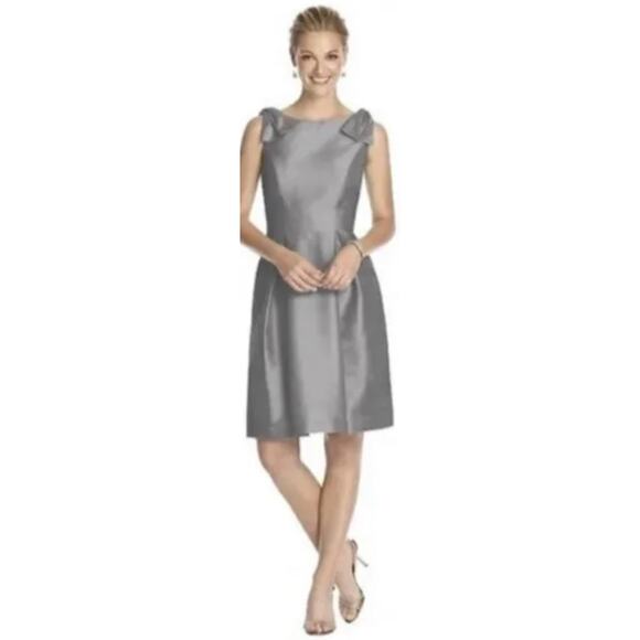 NWT | Alfred Sung | Dupioni Cocktail Bridesmaid Dress | Dove Gray | Size 12 - Picture 2 of 10